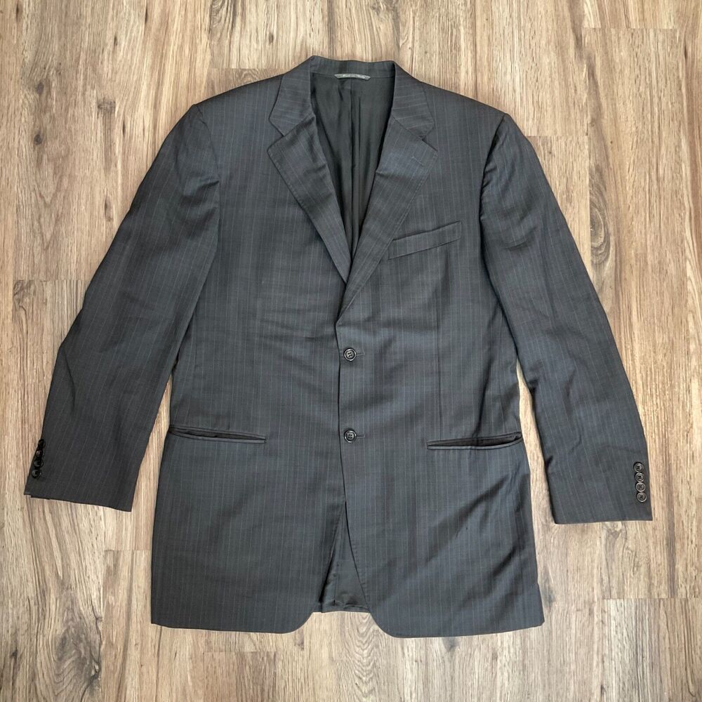 Canali Suit Jacket Pure Wool Blazer‎ Sport Coat Black Pinstripe Italy Size 54L